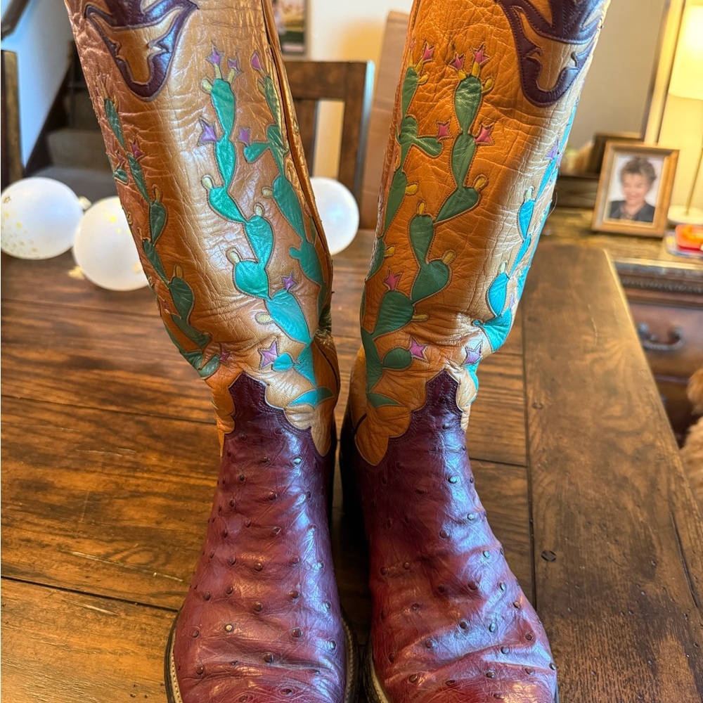 Colorful Western Cactus Ostrich Cowboy Boots